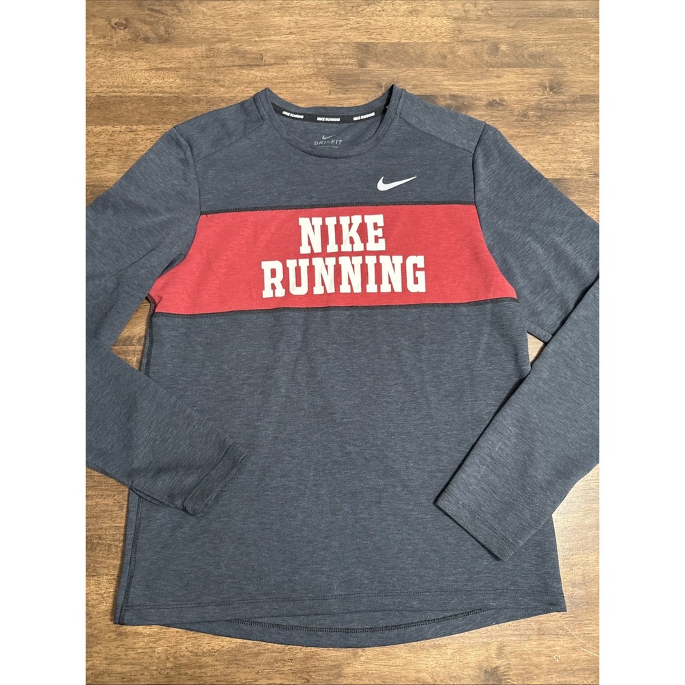 Nike Dri-Fit Heritage Running Colorblock Long Sleeve Shirt Mens Small Thumbholes